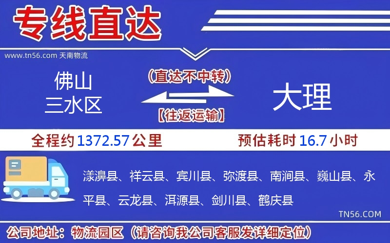 佛山三水區到大理物流公司
