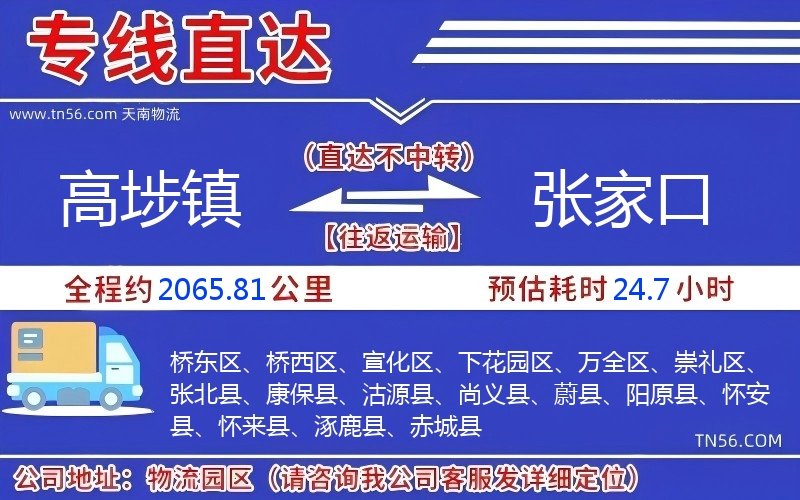 高埗鎮到張家口物流公司