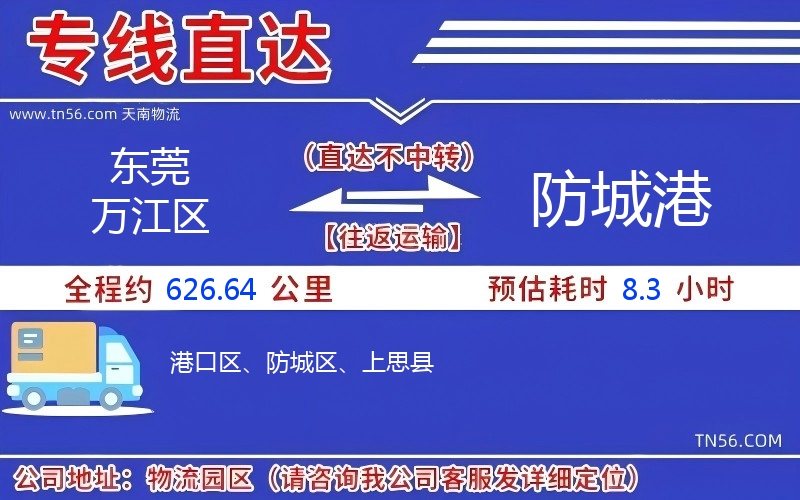 東莞萬江區到防城港物流公司