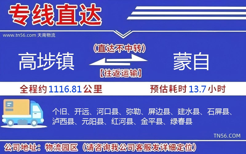 高埗鎮到蒙自物流公司