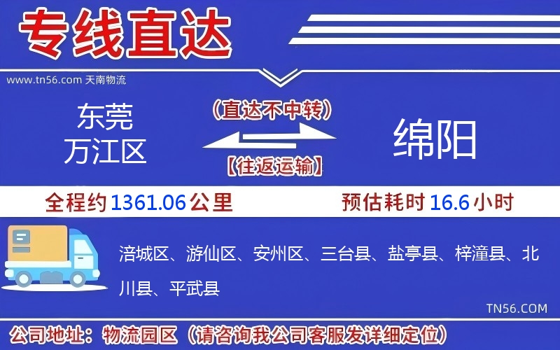 東莞萬江區到綿陽物流公司